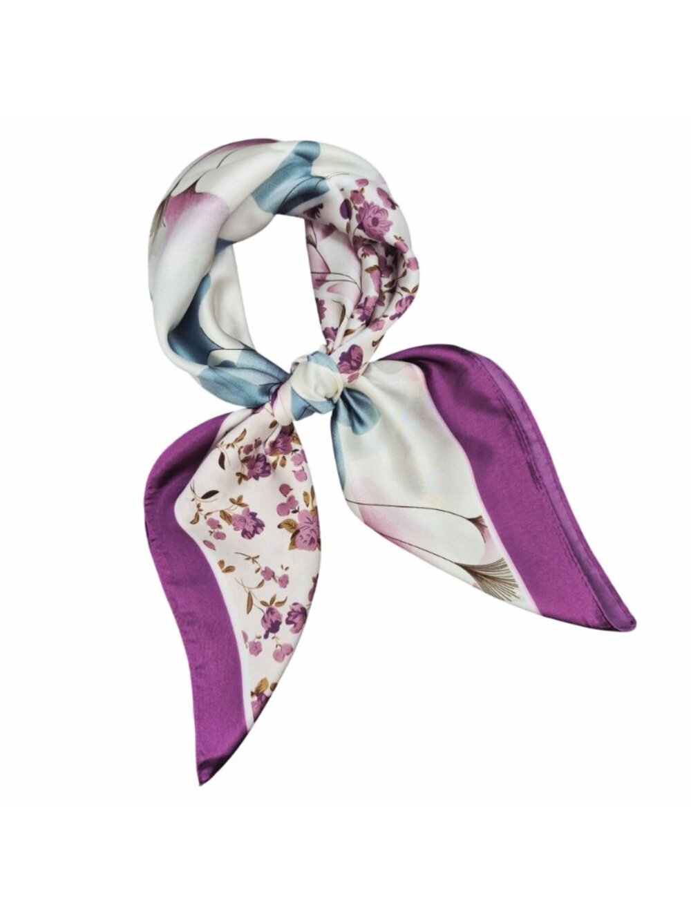 ⭐Elegant Bandana Square Scarf Silky Vintage Floral Purple Garden Luxury Headband - Picture 3 of 7